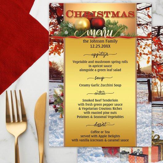 Menu de Noël artistique Festive Gold