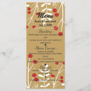 Menu de Noël avec feuilles blanches et baies dorée