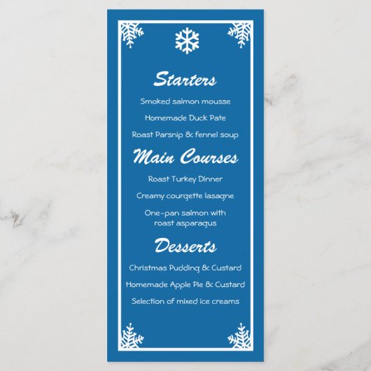 Menu de Noël Crystal Snowflake (Dos)