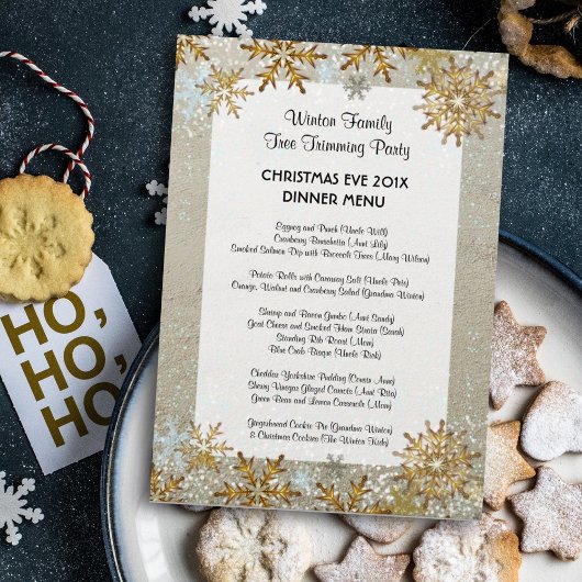Menu de Noël de plage aux flocons de neige