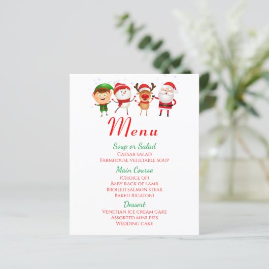 Menu de Noël Fête Santa Claus Rouge Vert (Debout devant)