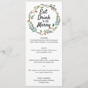 Menu de Noël Mangez Buvez et soyez Joyeux
