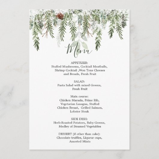 Menu de Noël Mariage Winter Greenery (Devant)