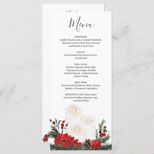 Menu de Noël Mariage Winter Greenery (Devant / Derrière)