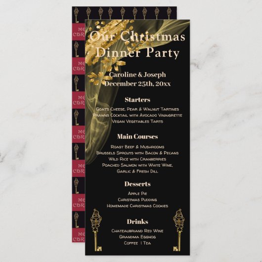 Menu de Noël noir et or élégant et Santa Claus (Devant / Derrière)