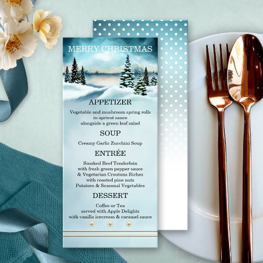 Menu de Noël Paysage d'Hiver à l'Aquarelle
