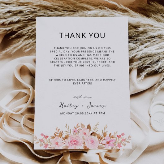 Menu de note de Merci de Mariage rose