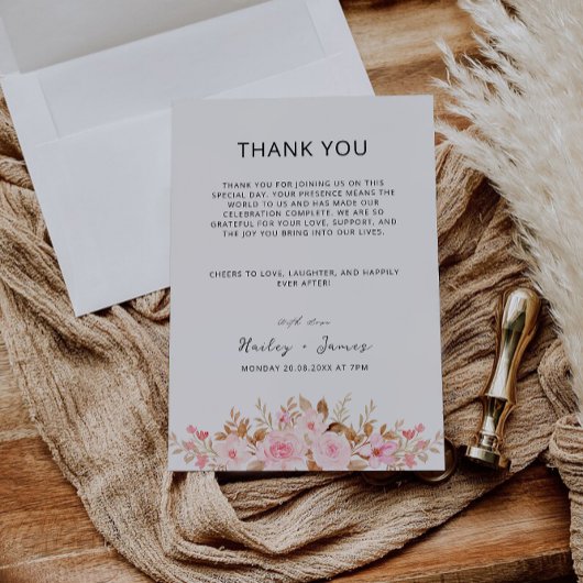 Menu de note de Merci de Mariage rose