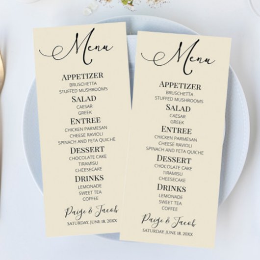 Menu de nourriture de mariage classique élégant mi