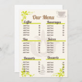 Menu de petit café entièrement personnalisable et  (Devant / Derrière)