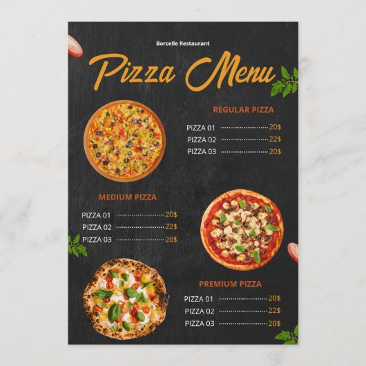 Menu de pizza éditable Pizzaria Menu de restaurant (Devant)
