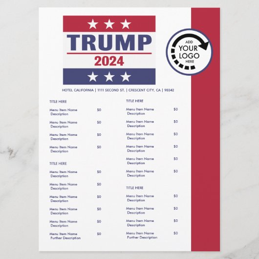 Menu de plats à emporter avec logo Pro Trump 2024 (Devant)