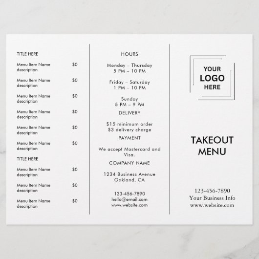 Menu de plats à emporter de restaurant avec logo d (Devant)