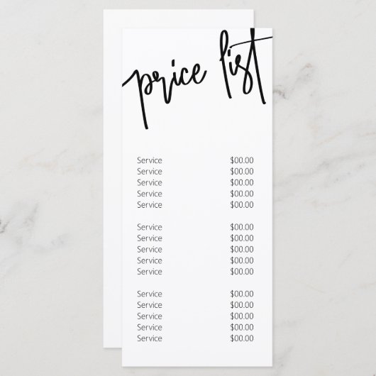 Menu de prix de service moderne en noir et blanc (Devant / Derrière)