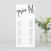 Menu de prix de service moderne en noir et blanc (Debout devant)