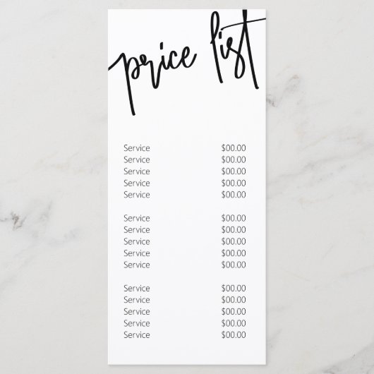 Menu de prix de service moderne en noir et blanc (Devant)