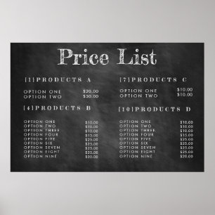 Menu de prix du service de tableau noir Affiche im