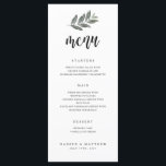 Menu de réception de mariage à branche d'aquarelle<br><div class="desc">Ce menu de mariage présente un graphique de branche d'aquarelle fait main et un script élégant pour créer un affichage élégant du repas de la soirée.</div>