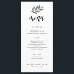 Menu de réception de mariage à branche d'aquarelle<br><div class="desc">Ce menu de mariage présente un graphique de branche d'aquarelle fait main et un script élégant pour créer un affichage élégant du repas de la soirée.</div>
