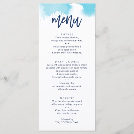 MENU DE RÉCEPTION DE MARIAGE aquarelle bleu aqua m (Devant)