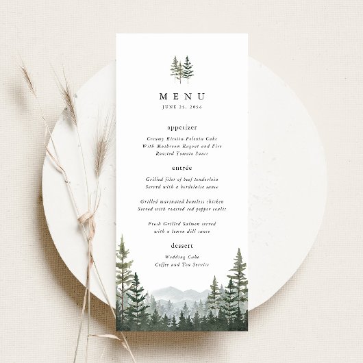 Menu de réception de mariage au pin de la forêt de
