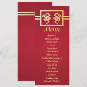 Menu de réception de mariage avec dragon rouge et  (Devant / Derrière)