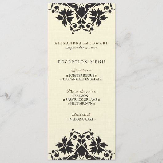 Menu de réception de mariage avec timbre décoratif (Devant)