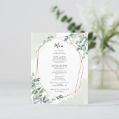 Menu de réception de mariage avec verdure d'eucaly (Debout devant)