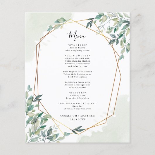Menu de réception de mariage avec verdure d'eucaly (Devant)