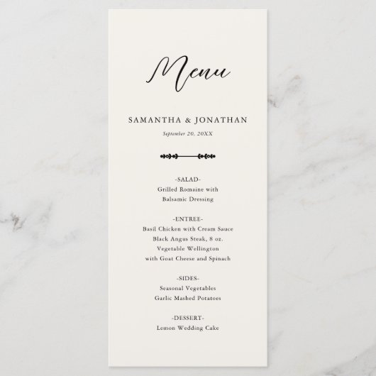 Menu De Réception De Mariage Beige Simple Et Éléga (Devant)