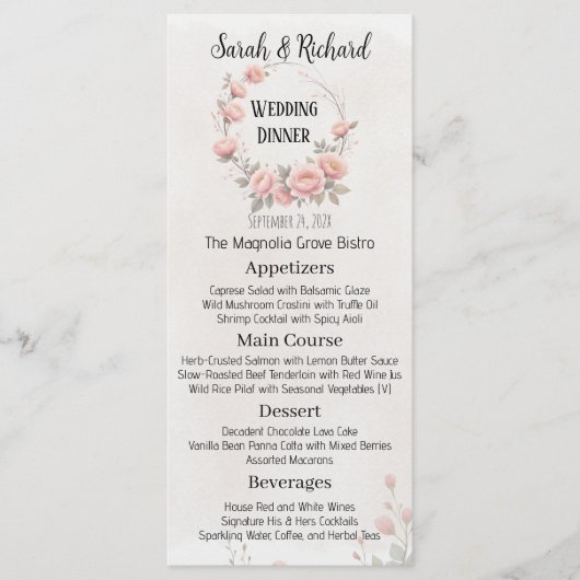 Menu de réception de mariage blanc lumineux de la (Devant)