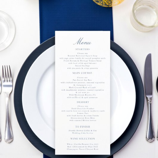 Menu de réception de mariage charmant Pont Blue Sw