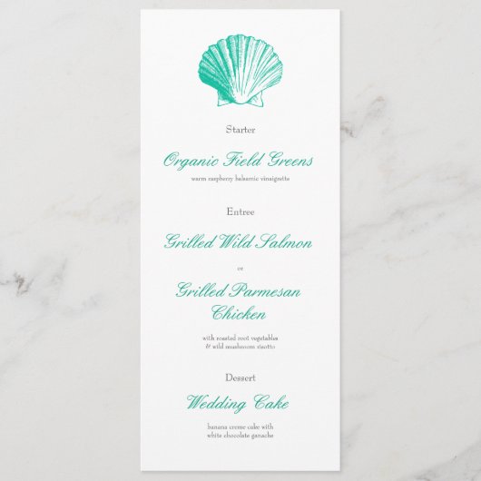 Menu de réception de mariage coquillage Aqua foncé (Devant)