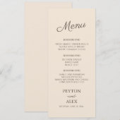 Menu de réception de mariage crème écriture cursiv (Devant / Derrière)
