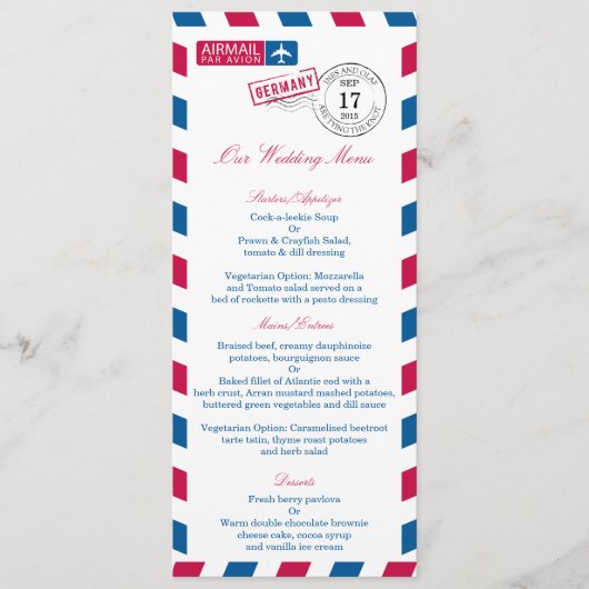 Menu de réception de mariage de par avion de (Devant)