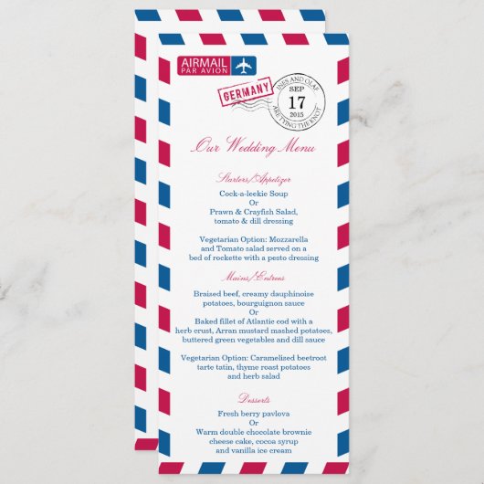 Menu de réception de mariage de par avion de (Devant / Derrière)