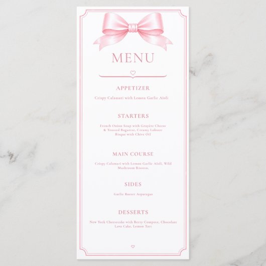 Menu de réception de mariage élégant et rose modif (Devant)