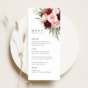 Menu de réception de mariage floral rose poudré de