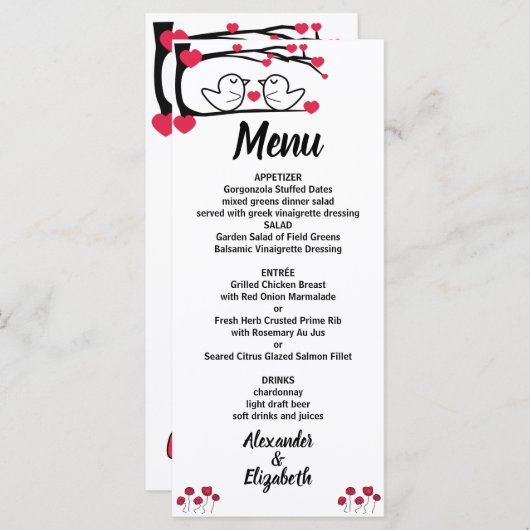 Menu de réception de mariage Inséparable (Devant / Derrière)