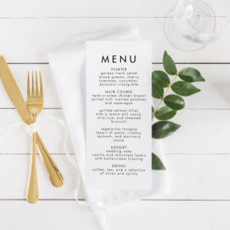 Menu De Réception De Mariage Minimaliste Moderne