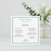 Menu de réception de mariage minimaliste turquoise (Debout devant)