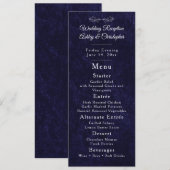 Menu de réception de mariage Navy Blue White Scrip (Devant / Derrière)
