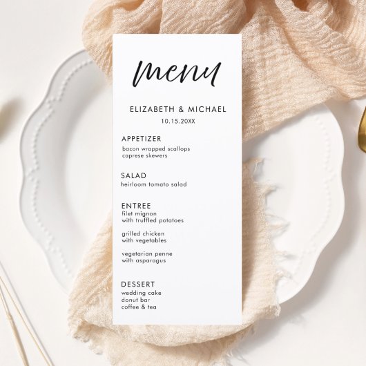 Menu de réception de mariage noir et blanc écritur