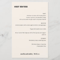 Menu de réception de mariage rétro gras en ivoire