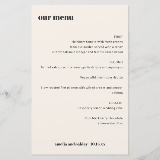 Menu de réception de mariage rétro gras en ivoire (Devant)