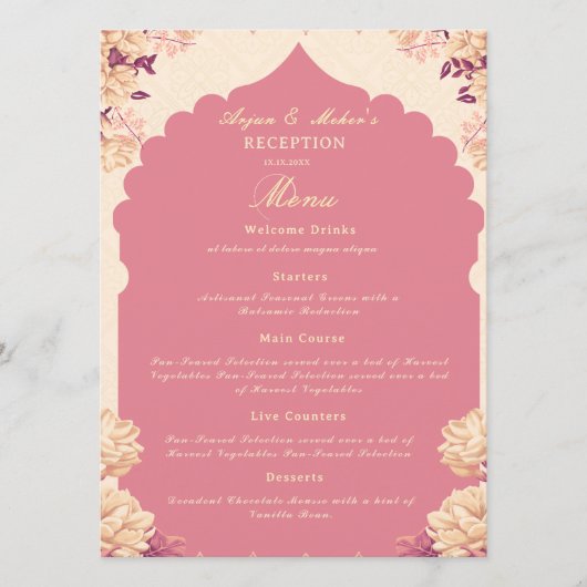 Menu de réception de mariage Sikh | Menu plat à bu (Devant)