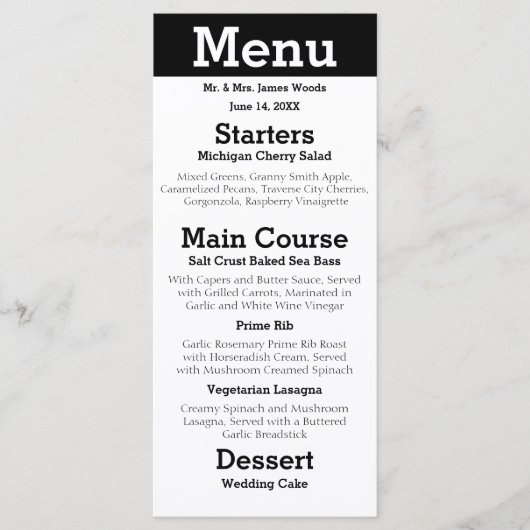 Menu de réception du couple silhouette moderne (Devant)