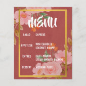 Menu de réception élégant floral rose et or (Devant)