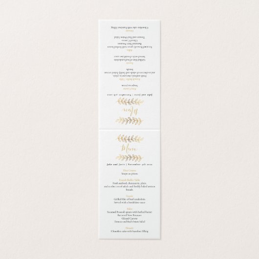 Menu de réception mariage feuille à effet or (Outside Unfolded)