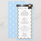 Menu de réception orange et bleu Mariage damassé (Devant / Derrière)